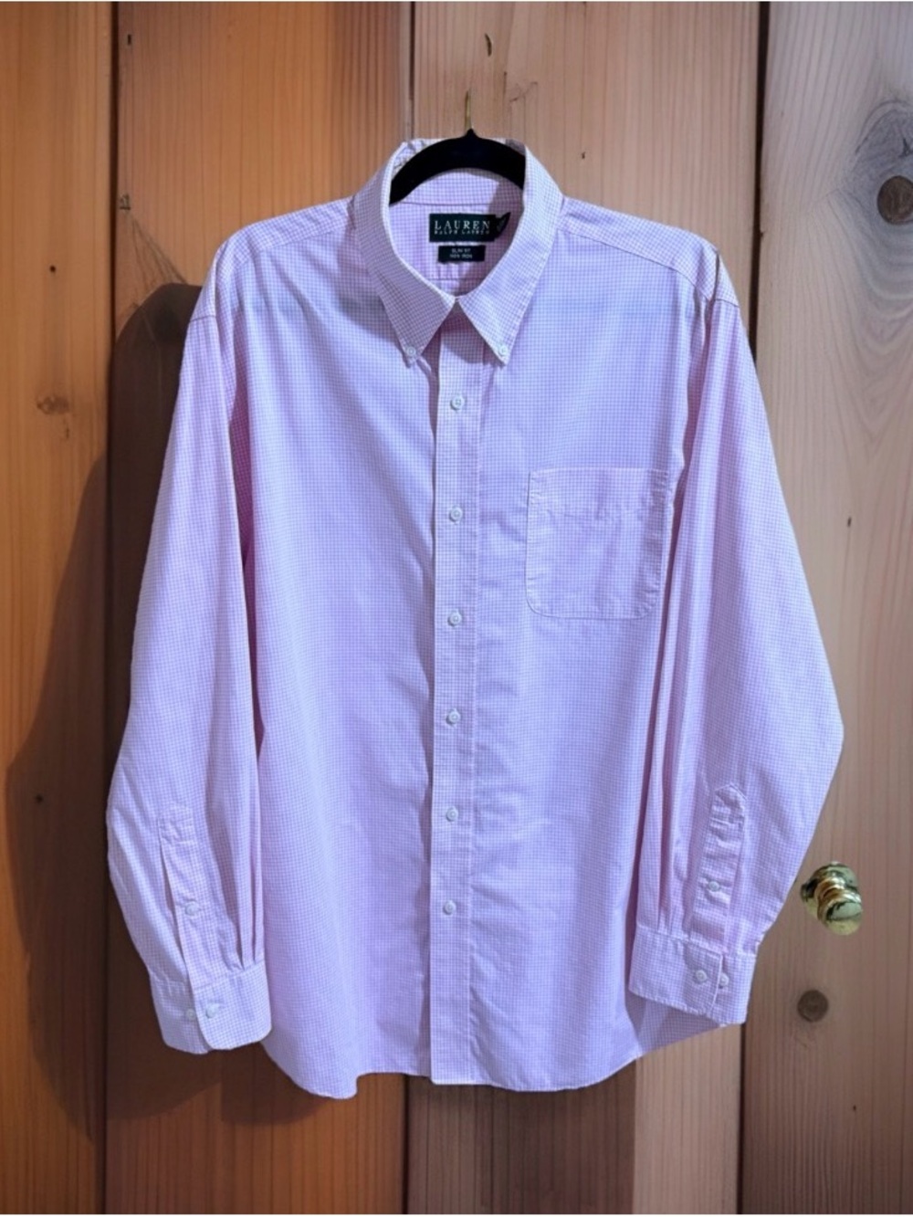 LAUREN Ralph Lauren Men’s  Pink Gingham Button-Down Dress Shirt-17:34/35-EC